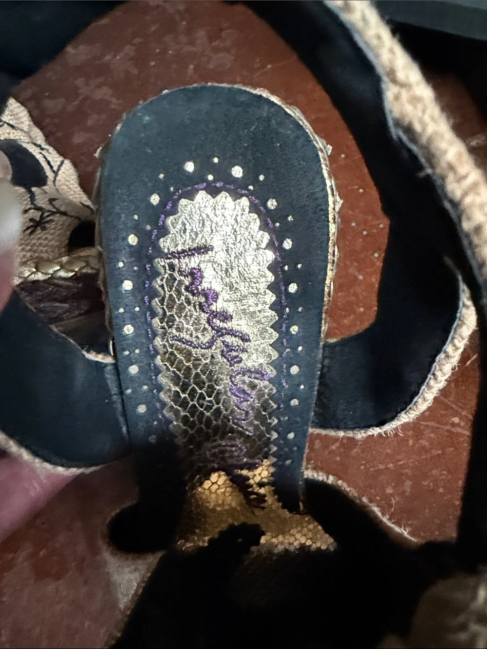 Irregular Choice Tan and Black Woven Espadrille Wedges